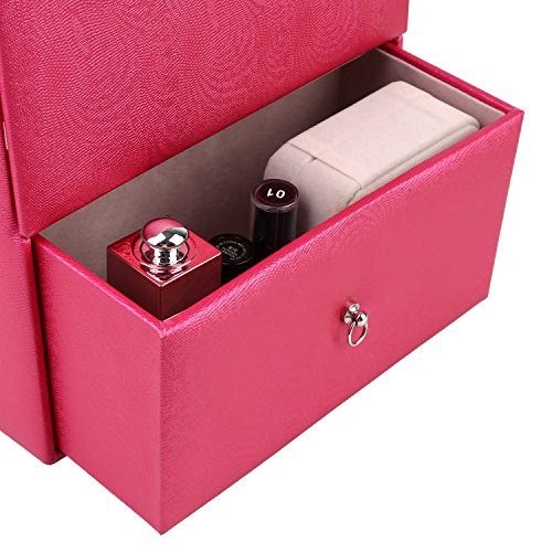 Femor Schmuckkästchen Schmuckschatuelle abschließbar mit Spiegel Schublade und Mini Box (Rosa) - 4