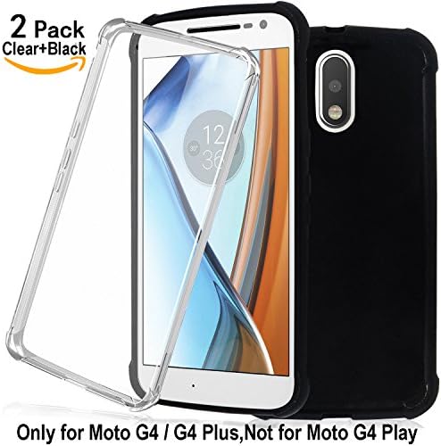 Shalwinn [2 PACK] Moto G4 Plastic Case, Moto G4 Plus Case, [Lightweight] [Anti Scratch] Premium TPU Case for Motorola Moto G 4th Generation / Moto G Plus 4th Generation (Solid Black+Crystal Clear)