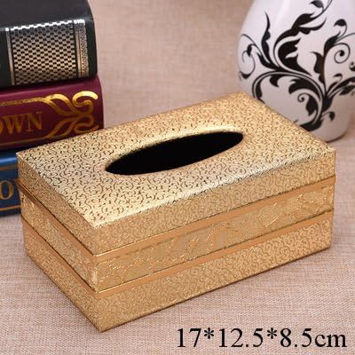 TOTO European Creative Paper pumping box high-grade tissue boxes House Hotel special leather wooden pumping tray(17 * 12.5 * 8.5cm) ( Color : Gold )