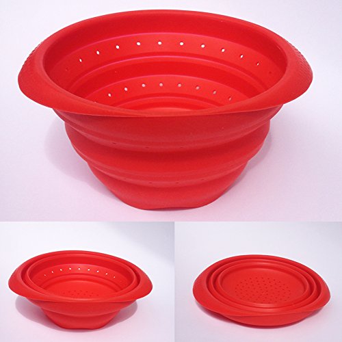 Faltbarer Platin-Silikonseiher (Ø14 cm, 1 L, Große: Klein), Hohe Qualität aus 100% Platin-Silikon, Made in Italy, Silikonsieb, Falbarer Seiher, Sieb Faltbar, Küchensieb, Abtropfsieb, Collapsible Silicone Colander, Strainer, 14 x 14 cm (Small – Red) - 4