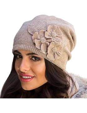Kamea Daria Beanie Damen Strickmütze Kopfbedeckung Herbst Winter Verzierung Geblümt EU