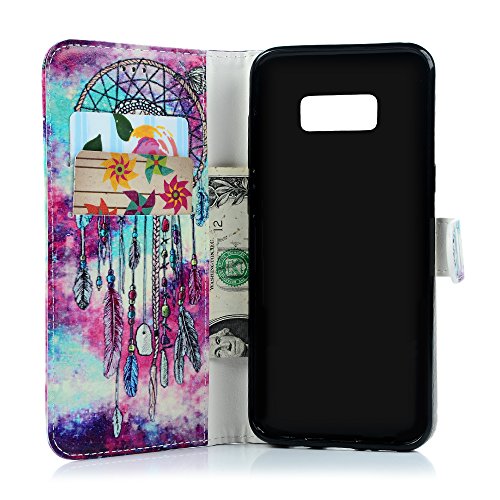 Badalink Case für Samsung galaxy S8+?S8 plus?PU Leder (TPU innere Schicht) Tasche Flipcase Gemalt Bunte Muster Rosa und Blau Marmor Design Schutzhülle mit Kreditkarteninhaber Kippständer Magnet-Schloss Handyhülle +Mehrfunktional - 7