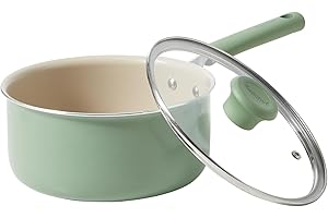 Redchef Ceramic Nonstick Saucepan with Lid,20cm Small Cooking Pot,Non Toxic Sauce Pans for Kitchen, Cool Handle PFAS Free Compatible with All Cooktops, Green