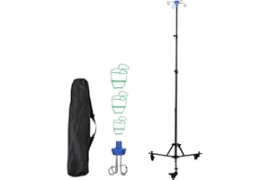 TAZZOR Pied à perfusion avec roulettes, pied à perfusion pliable avec 4 crochets et 3 roulettes, pied à perfusion en acier inoxydable, réglable en hauteur de 90 à 190 cm