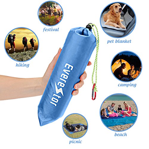 Beach Decke, Everestor Dauerhaft Leicht Tragbar Kompakt Sand & Wasser Beweis Tasche Decke für Outdoor Reise Wandern Camping Picknick Festivals 200cm x 150cm Blau - 3