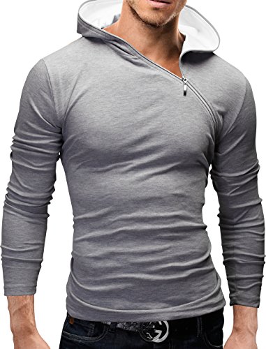 Merish Felpa con Cappuccio Uomo,Slimfit, Maglione con Cappuccio, con la Chiusura Lampo Luce ariosa Perfetto per la Primavera, Design Moderno, Sweatshirt 36 Grigio/Bianco XXL
