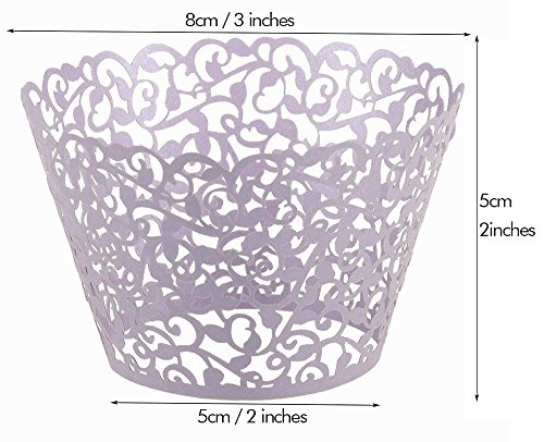 DIKETE® Cupcake Wrappers 50 stück Filigree Artistic Backen Kuchen Pappbecher Little Vine Spitze Schnitt Baking Cup Muffin-Kasten Untersatz für Hochzeit Geburtstag Party Dekoration weiß - 7