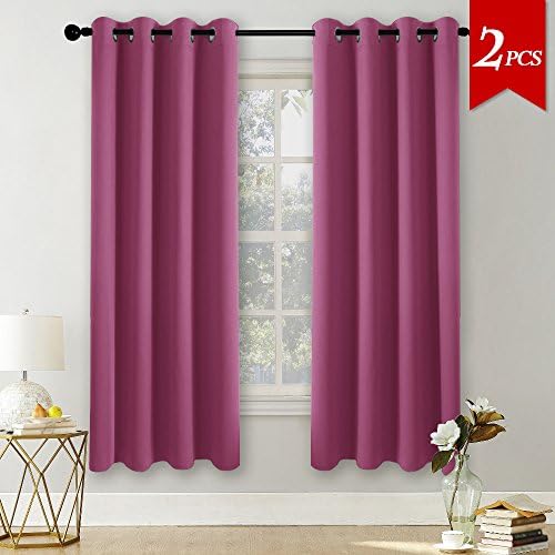 PONYDANCE Eyelet Thermal Blackout Curtains Panels Premium Thermal Insulated Blackout Curtains Window Treatment Short Drapes for Living Room, Set of 2 Pieces, W 55" by L 68 Inch, Rose
