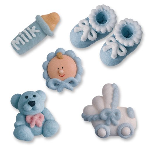 Günthart 16 Zuckerfiguren für Taufe & Baby Shower mit blauen Streudekor - 2