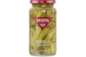 GUINDILLAS CON ACEITE DE OLIVA VIRGEN SARASA (3 BOTES, (PESO NETO 800g (PESO ESCURRIDO 400g))
