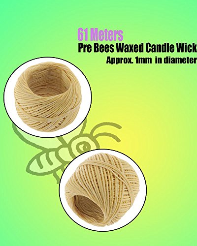 Homankit Bienenwachs Hanf-Kerze-Docht, 200ft Spule Vor Bienen gewachst Kerzen-Dochte mit 100 Stück Kerze Docht Sustainer Tabs, 100 Wick Aufkleber und 1 Stück Edelstahl Unterstützung für Kerzenherstellung / Kerze DIY - 2