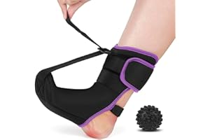 XFSRG Soporte Plantar Arco con Férula para Fascitis Plantar y Bola de Masaje Tobillera Ajustable Ideal para Uso Diario y Nocturno(Negro Púrpura, S)