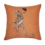 J&C Funda de cojín de lino y algodón, 45 x 45 cm, diseño de rana