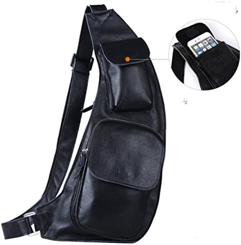 Modelshow Men's Genuine Leather Vintage Fashion Casual Style Chest bag Crossbody Bag For Travel (Black/Big Size)