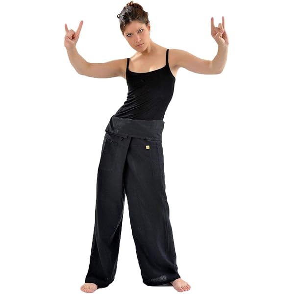 Pantalon Thaïlandais Coton Uni Homme/Femme - Style Pêcheur, Yoga, Portefeuille - Taille Unique (165-190 Cm) - Gris