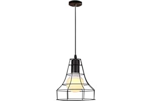 MENGJAY Interna E27 Plafoniera Lampadario, Mount lluminazione pendente Vintage Industriale Soffitto Luce, Lampada a Sospensione in metallo nero gabbia ferro per corridoio, portico, camera da letto caffè (E)