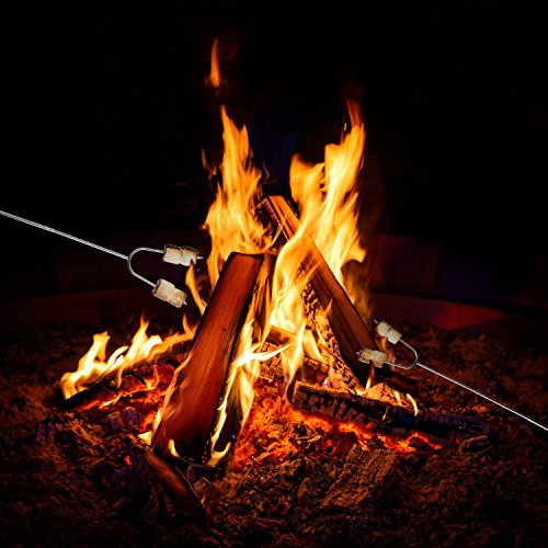 10 Stück Marshmallow Bratstäbchen Teleskopiert auf 85cm Packung aus 10 Edelstahl Rotierende Smores Spieße Anti Skid Griff für Barbecue Spieße, BBQ, Camping, Hotdog Forks | Bonus: Aufbewahrungstasche, BBQ Pinsel - 6