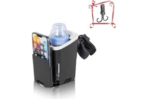 Marib Lifestyle 2-in-1 Cup and Phone Holder | Pushchair Cup Holder | Pram Accessories for Stroller, Buggy, | Adjustable Bottle Organizer for Stroller, Scooter, Bikes, Walkers and Wheelchairs