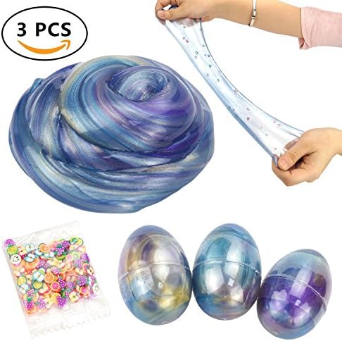 Soft Egg Slime Colorful Fluffy Slime Scented Stress Relief Toy Sludge Toys (3 Pack)