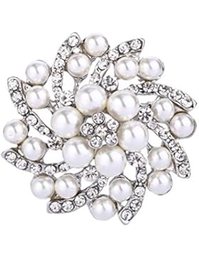 FANZE Damen Österreichen Kristall Cream Künstliche Perlen Herrlich Blume Hochzeit Braut Brosche