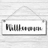 Willkommen - Dekoschild Türschild Wandschild aus Holz 10x30cm - Holzdeko Holzbild Deko Schild zur Dekoration Zuhause im Büro auch perfekt als Geschenk Mitbringsel zum Geburtstag Hochzeit Weihnachten für Familie Freundin Mutter Schwester Tochter