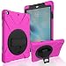 Produktbild Apple iPad Air Hülle Silikon,iPad Air Hülle Case Tasche,Roreikes 3 Schicht Hybrid Heavy Duty Shockproof Rutschfeste Soft Silikon Schutzhülle mit Handschlaufe und Schultergurt Fall Hard Bumper Case 360 Grad drehbar mit Rugged Ständer für Apple iPad Air 2013 Modell-Rose rot
