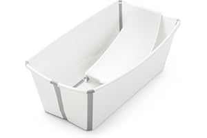 Stokke Flexi Bath (Blanca) con Soporte para recién nacido - Duradera y fácil de guardar - Práctica para usar en casa o de viaje - Para bebés 0 a 48 meses