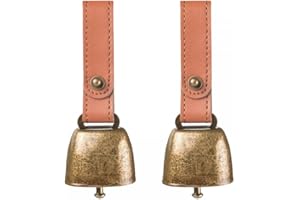 DONGKER 2 campanas de collar para perro y gato, campanas de metal para mascotas, campanas de cobre con correa de botón de cuero para entrenamiento de mascotas