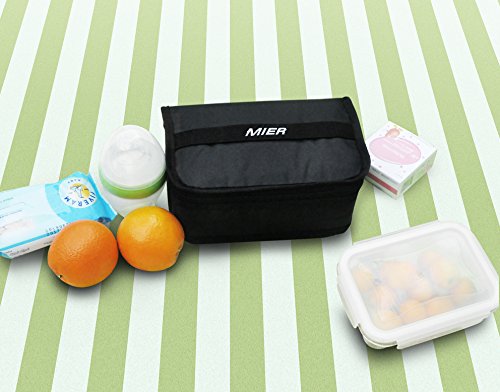 MIER Lunchbox Isoliertasche Kühltasche Provianttasche Reisekit ,(Schwarz 1 Stück) - 7