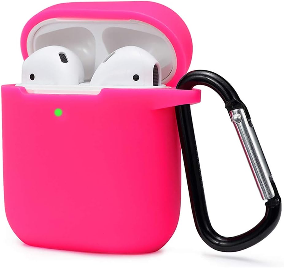 KOKOKA Silicona Compatible con AirPods 2 & 1, Fundas Protectora de Silicona para AirPods 2 & 1, LED Frontal Visible, Funciona con Carga inalámbrica, con Mosquetón, Rosa Roja
