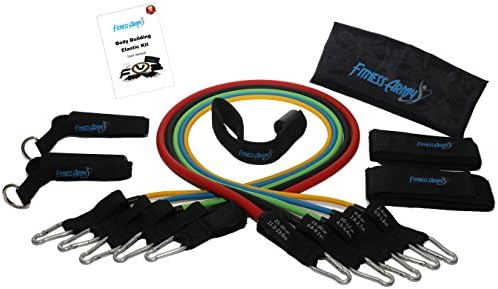 Fitness Army - Resistance Bands for Fitness - 11 pieces: 5 Elastics of different resistances, 1 door anchor, 2 handles, 2 ankle sleeves, 1 bag - Exercises manual