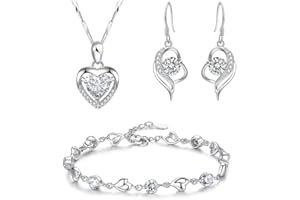 TOFBS Cuore Gioielli Donna Collana Orecchini Bracciale Cristallo Zirconia Cubica Argento Elegante Brillante Matrimonio Compleanno Cerimonia
