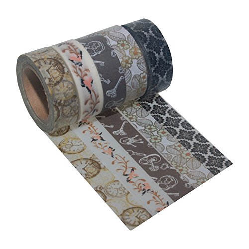 K-LIMIT 5er Set Washi Tape Dekoband Masking Tape 5 Rollen a 15mm x 10 m 9238