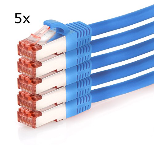 TPFNet (5er PACK) 0,25m CAT.6 - CAT6 Premium Ethernet LAN Patchkabel SFTP DOPPELT GESCHIRMT | Gigabit Netzwerkkabel | LAN-Kabel | RJ45 Kabel | Internetkabel | RJ45 Netzwerk Anschlusskabel | Patch Kabel | Ethernet Kabel mit Knickschutztülle blau (RJ45, Cat 6, Twisted Pair, S/FTP (PIMF) DOPPELT GESCHIRMT, halogenfrei, 1000 Mbit/s / 1 Gigabit)