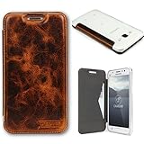 Caseday&Acirc;&reg; Samsung Galaxy J5 (2015) Italienische Echt Leder Schutz-H&Atilde;&frac14;lle in Dunkel Braun [ HANDGEMACHT PREMIUM ] mit Transparenter R&Atilde;&frac14;ckseite & Kartenfach Handy Schutz-Wallet Bruchsicher Leather Case Rindsleder Cover durchsichtig Back-Case Lederh&Atilde;&frac14;lle Edle Lederh&Atilde;&frac14;lle Smartphone Zubeh&Atilde;&para;r Tasche Schale Etui