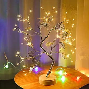 Natchcart 72 Led Tree Lights, DIY Artificial Bonsai, USB/Battery Powered Touch Switch, Fairy Light Tree Lamp for Christmas Party Home Decoration (Warm White, Golden Leaf Tree Lamp)