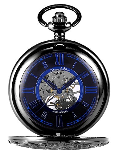 KS Retro Schwarz Mechanische Taschenuhr Graviert Gehäuse Skelett Römische Ziffern mit Kette Box KSP072 KS Retro Schwarz Mechanische Taschenuhr Graviert Gehäuse Skelett Römische Ziffern mit Kette Box KSP072