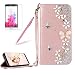 Produktbild Girlyard für LG Stylus 2 LS775 Diamant Schmetterling Blumen Lederhülle, Bling Glitzer DIY Crystal Schutzhülle Luxus Premium PU Flip Case mit Lanyard Strap Standfunktion Kartenfach Magnetverschluss Etui für LG Stylus 2 LS775