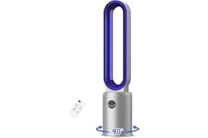 SMILESUN Turmventilator sehr Leise, Rotorlos Ventilator mit Luftreiniger, Turmventilator, 24 Stufen Tower-Ventilator, 12H Timer, Oszillierend LED-Anzeige, Turmventilator mit Fernbedienung für Zuhause (Grau)