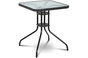 Uniprodo Uni_Table_02 Gartentisch 60 x 60 cm Glasplatte quadratisch schwarz Balkontisch Bistrotisch Gartenmöbel