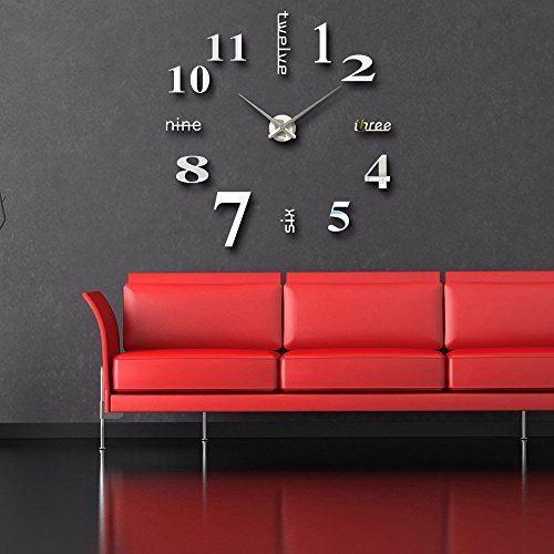 MFEIR® XXL 3D DIY Moderne Wanduhr Wandtattoo Dekoration Uhr für Zimmerdeko aus Acryl Silbrig,Weiß - 7