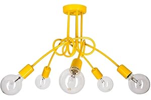 LIGHT HOME LH Light-Home Edison 5 Lampadario da Soffitto Industriale - Lampadari Moderni Per Soggiorno Camera da Letto e Cucina in Metallo - a 5 Luci - E27 - Giallo