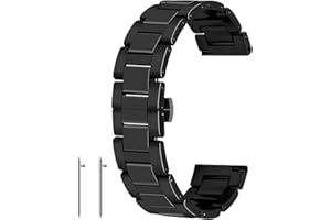 KAI TIAN Bracelet de montre en céramique à libération rapide avec fermeture par boucle déployante pour femme, homme - 20 mm, 22 mm - Noir, blanc