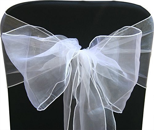 100 Organza Schärpe für Stuhl Bezüge - Dekorativ Ganzes Schleife für Hochzeit, Jahrestag Partys - Bunt Band für Sitze - Weiß, 17cm X 280cm