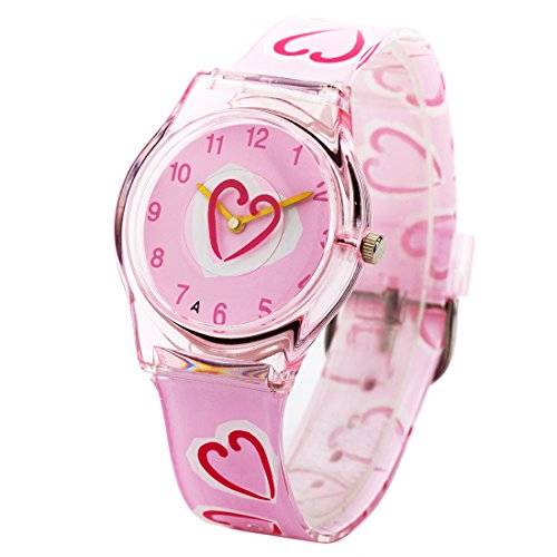 Zeiger Kinderuhr Lernuhr Mdchen Uhren Herzform Kinder Uhr Rosa Silikon Armbanduhr KW008