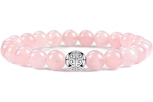 MetJakt Naturelles 8mm Pierres Bracelet précieuses de avec Cristal Bangle en perles avec pendentif en Argent Sterling 925 Pendentif Double Bonheur