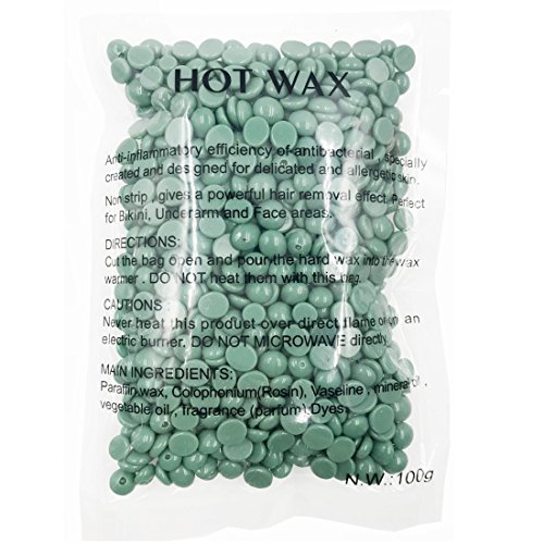 Beautome Prämie Enthaarungswachs Kit 100g Filmwachs Warmwachs in Perlen Haarentfernung Epilation Waxing mit Düften von Rose, Grüner Tee, Grüner Apfel, Aloe, Milch, Honig + 5 Stück Holzspatel + 5 Stück Folienhandschuhe (Aloe) - 3