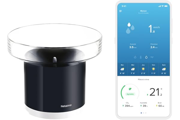 Netatmo Pluviomètre connecté sans-Fil pour la Station Météo, NRG01-WW, Noir