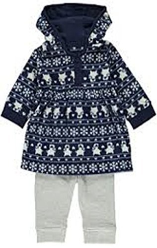NEW EX STORE BABY GIRLS FLEECE JUMPER DRESS LEGGINGS 0-3 3-6 6-9 9-12 12-18 18M (6-9 Months)