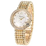 Frau Frauen Armbanduhr Quarz Gold Edelstahl Band SIBOSUN Luxus Kristall römische Ziffern Analoge (1.Gold,JXQ102)